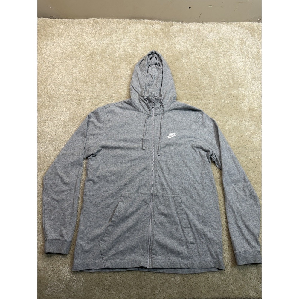 Nike Full Zip Hoodie Mens XL Gray White Swoosh Logo Lightweight Activewear